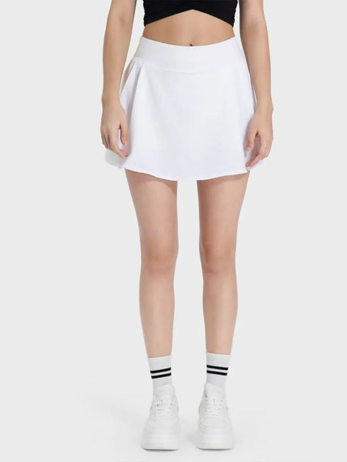 Millennia Pleated Detail Mid-Rise Waist Active Skirt White - Fashorio