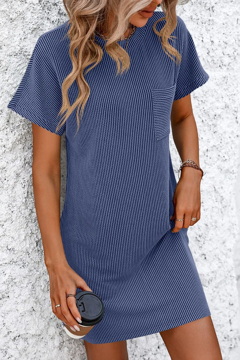 Mandy Ribbed Striped Short Sleeve Mini Tee Dress - Fashorio