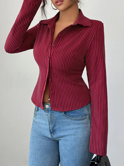 Striped Button-Up Fitted Shirt - Fashorio