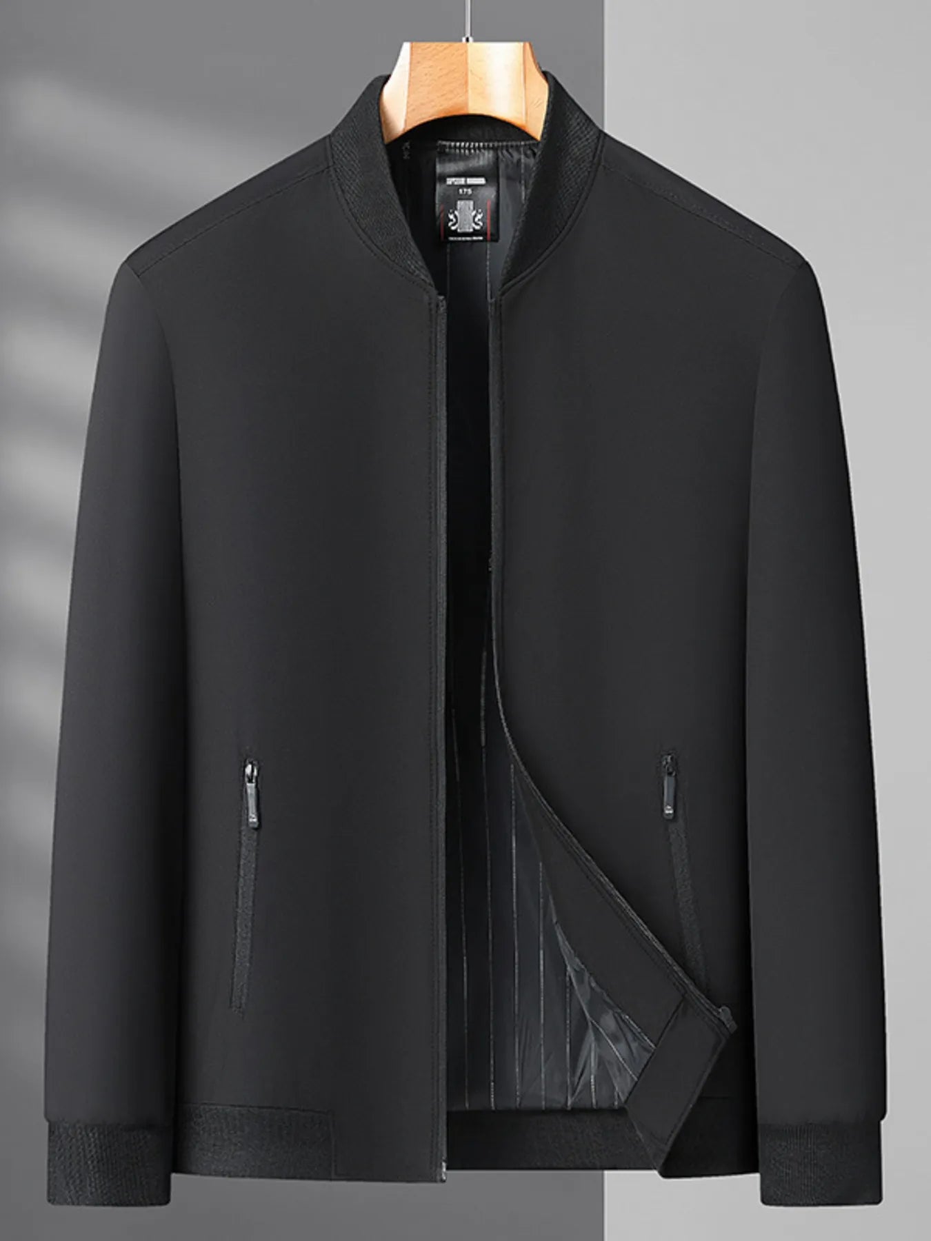 Men's Plus Size Zip Up Long Sleeve Jacket Black - Fashorio