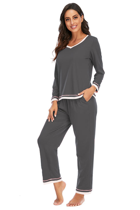 V-Neck Top and Pants Lounge Set - Fashorio