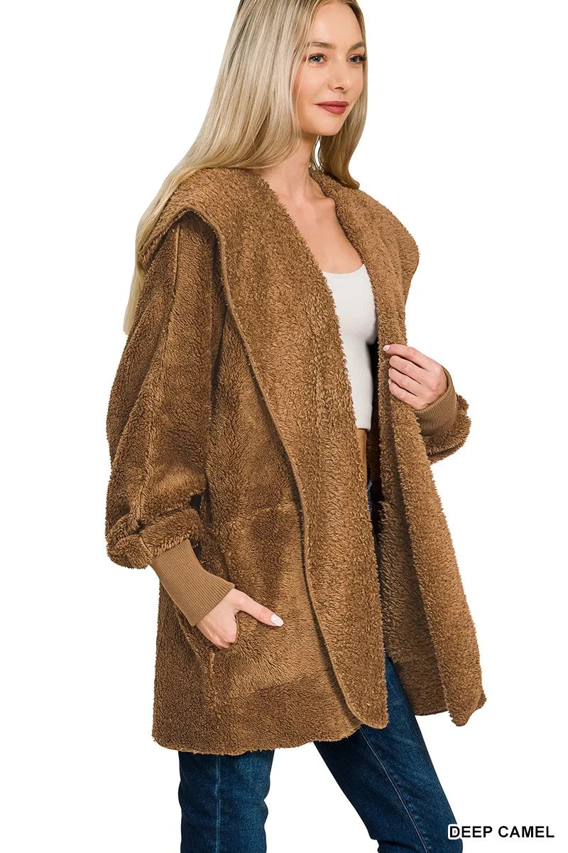 Zenana Hooded Faux Fur Jacket – Cozy Oversized Outerwear - Fashorio