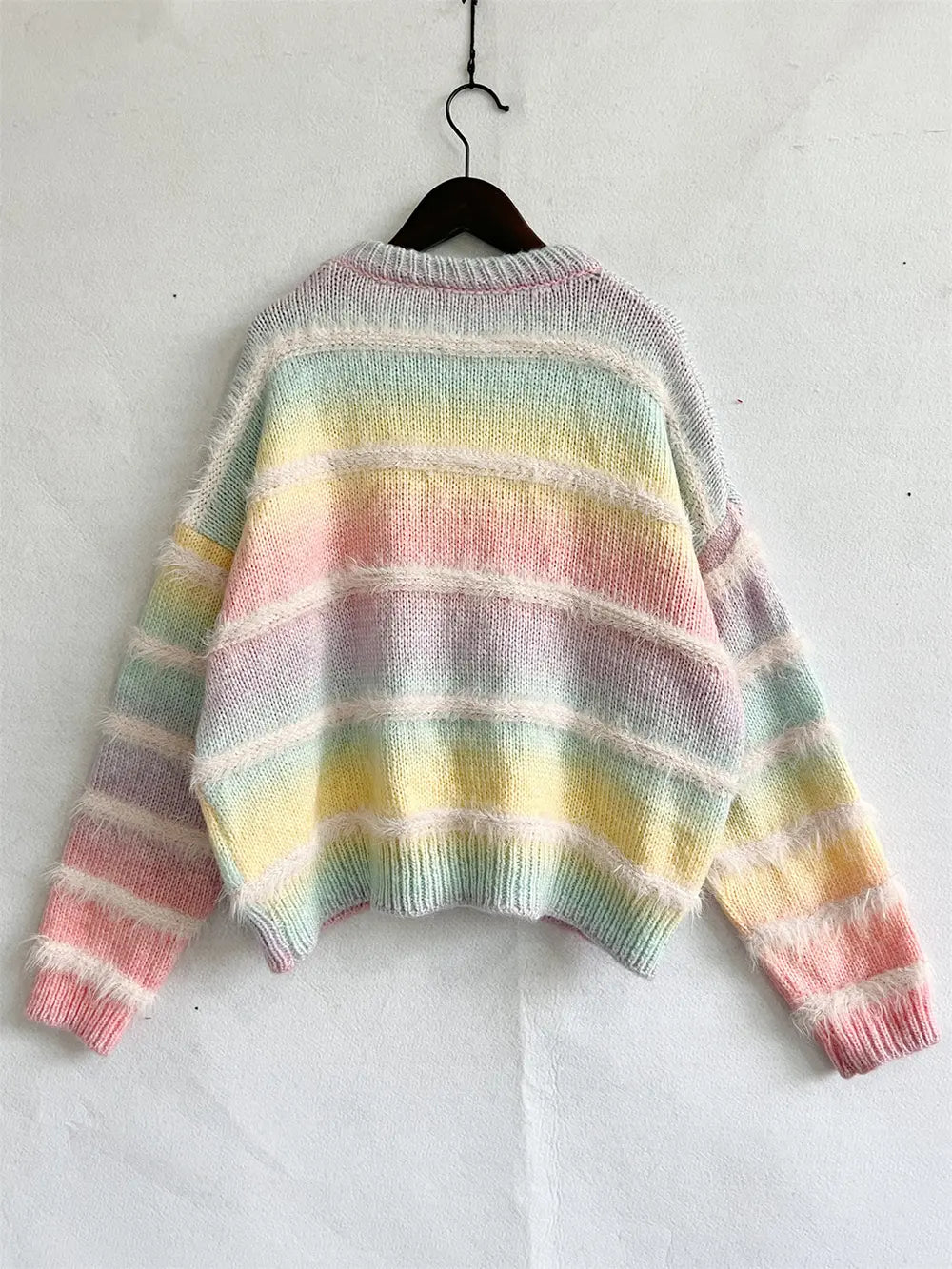 Striped Round Neck Long Sleeve Sweater - Fashorio