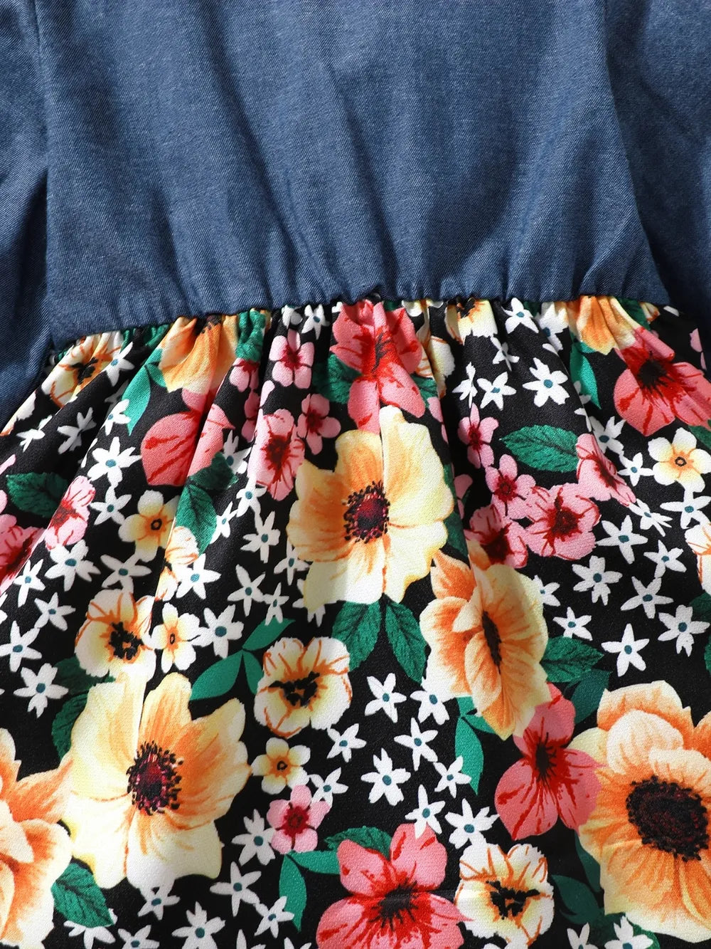 Children's Ruffled Bow Contrast Floral Dress with Headband - Fashorio