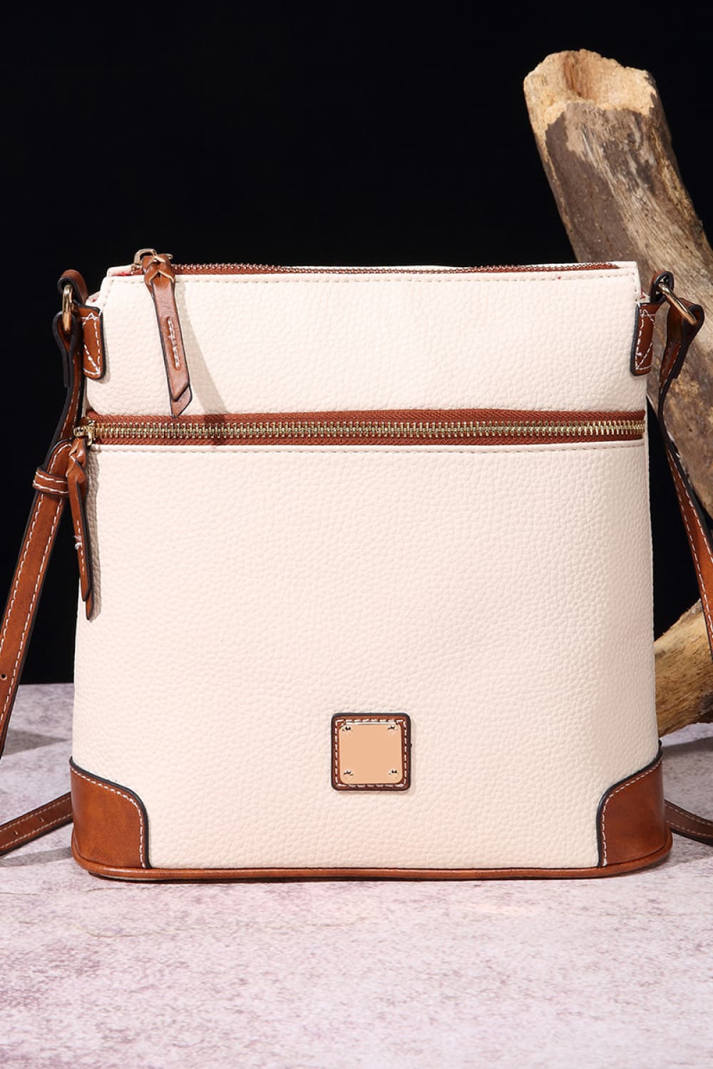 PU Leather Crossbody Bag Ivory One Size - Fashorio