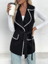 Contrast Trim Collared Neck Vest Coat - Fashorio