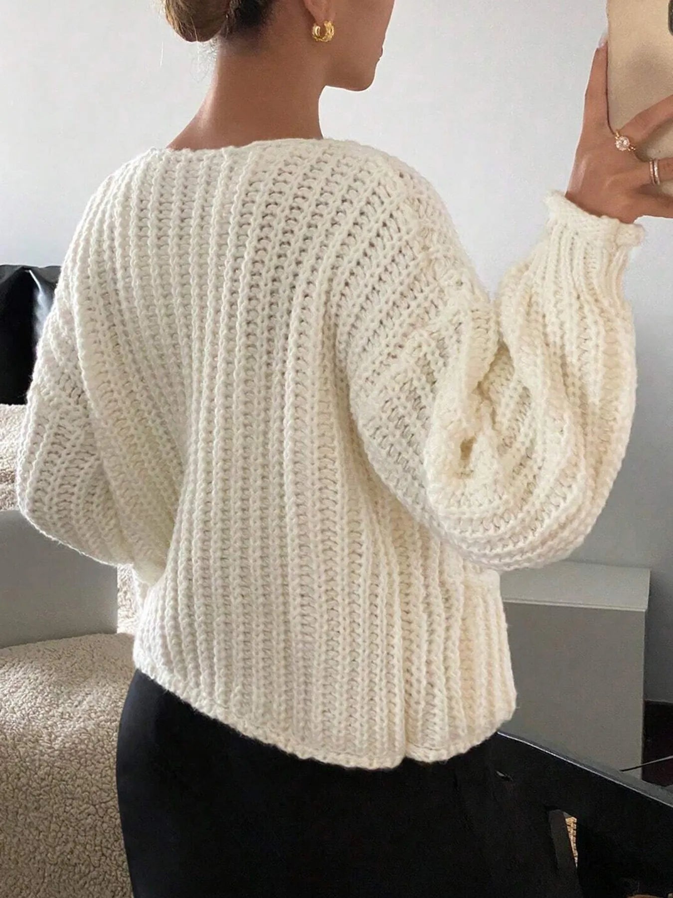 Button-Front Knit Cardigan with Pockets - Fashorio