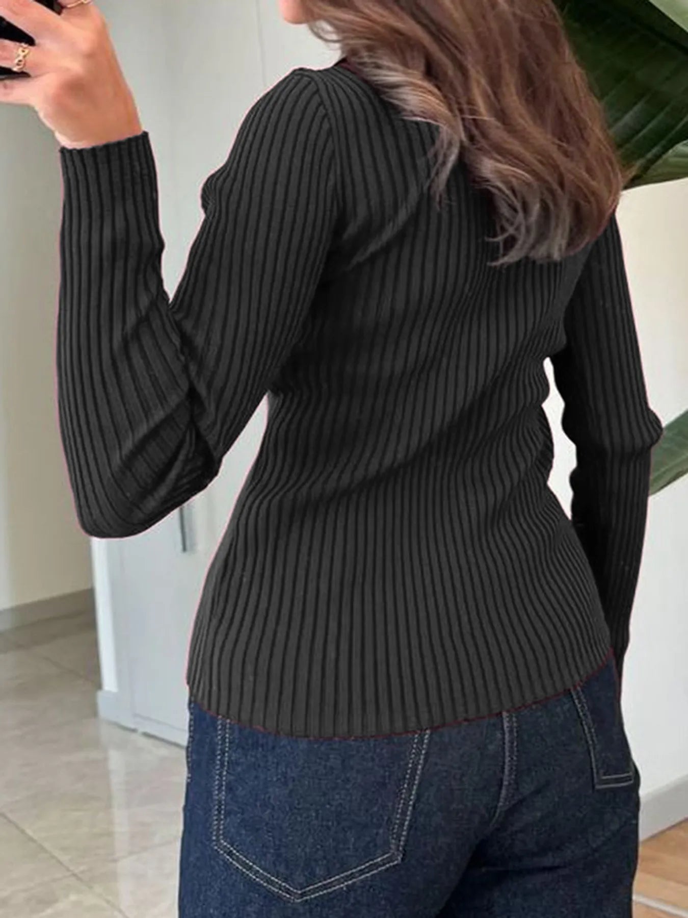 Ribbed Button-Front Long Sleeve Cardigan - Fashorio