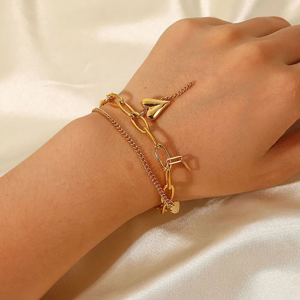 Stainless Steel Double Layered Charm Bracelet - Fashorio