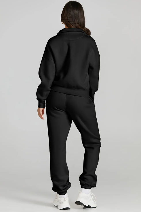 Quarter Zip Top and Drawstring Pants Active Set - Fashorio