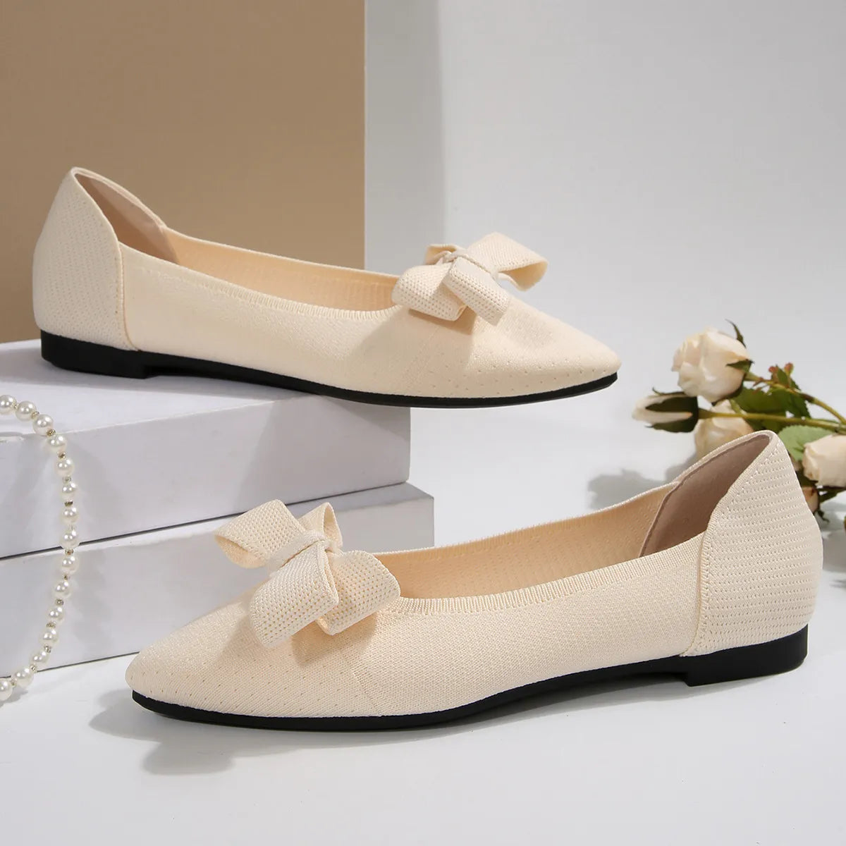 Bow Point Toe Slip-Ons - Fashorio