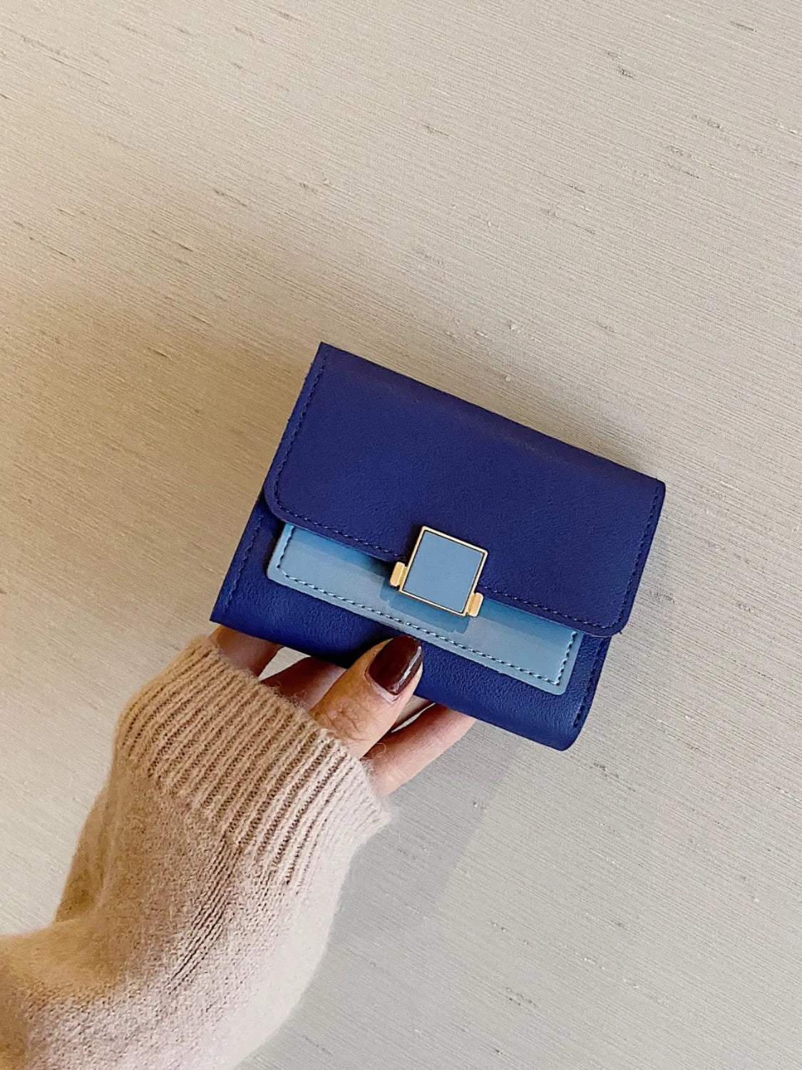 Contrast PU Leather Wallet Navy One Size - Fashorio
