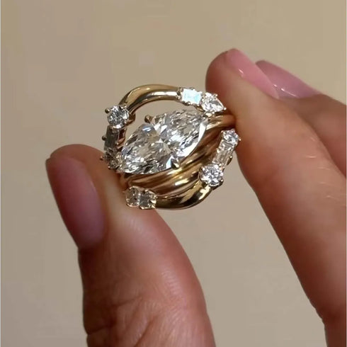 1 Carat Moissanite 925 Sterling Silver 3pcs Ring Set - Fashorio