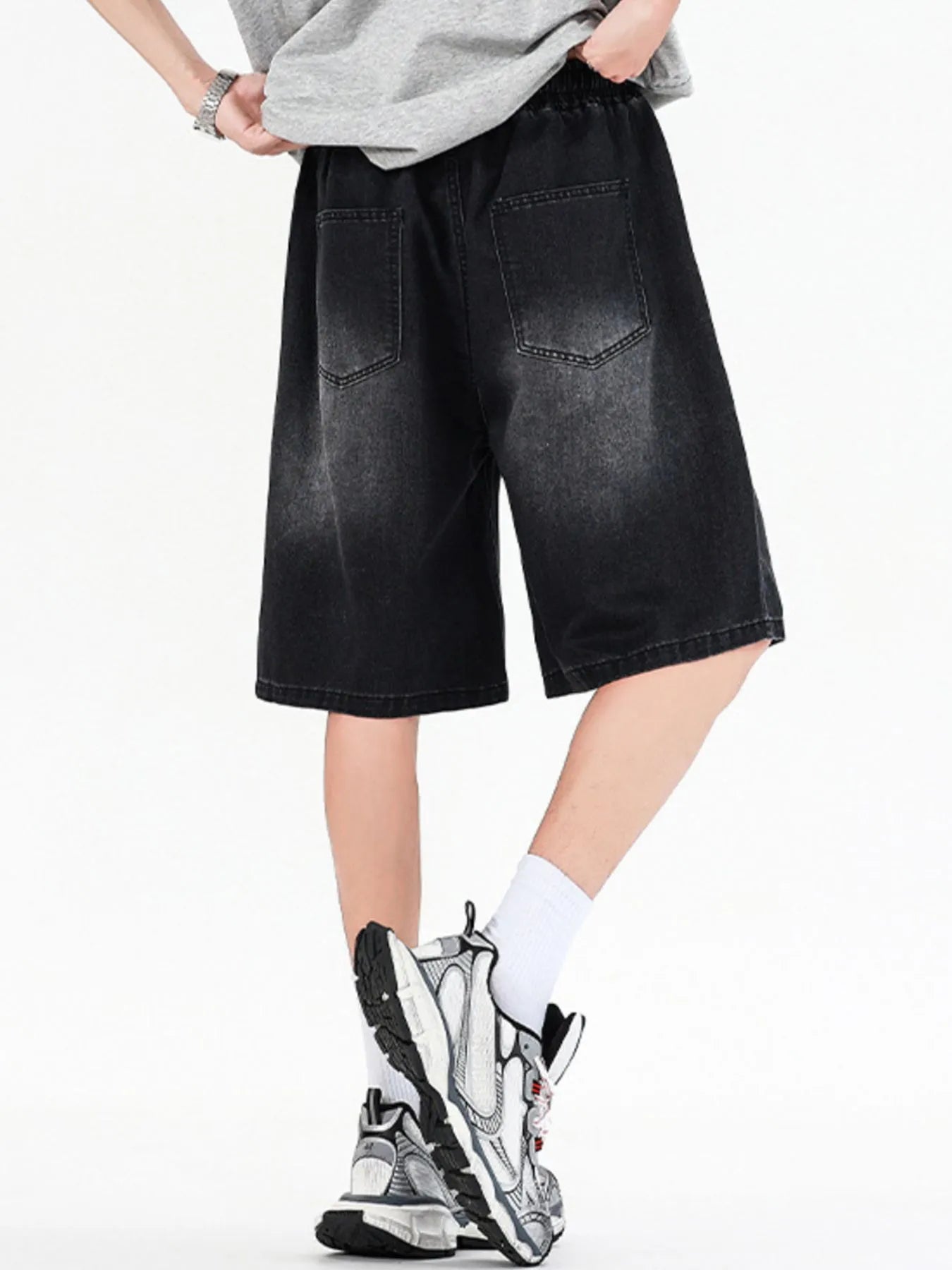 Men's Full Size Relaxed Fit Denim Shorts with Drawstring Waist Plus Size - Fashorio