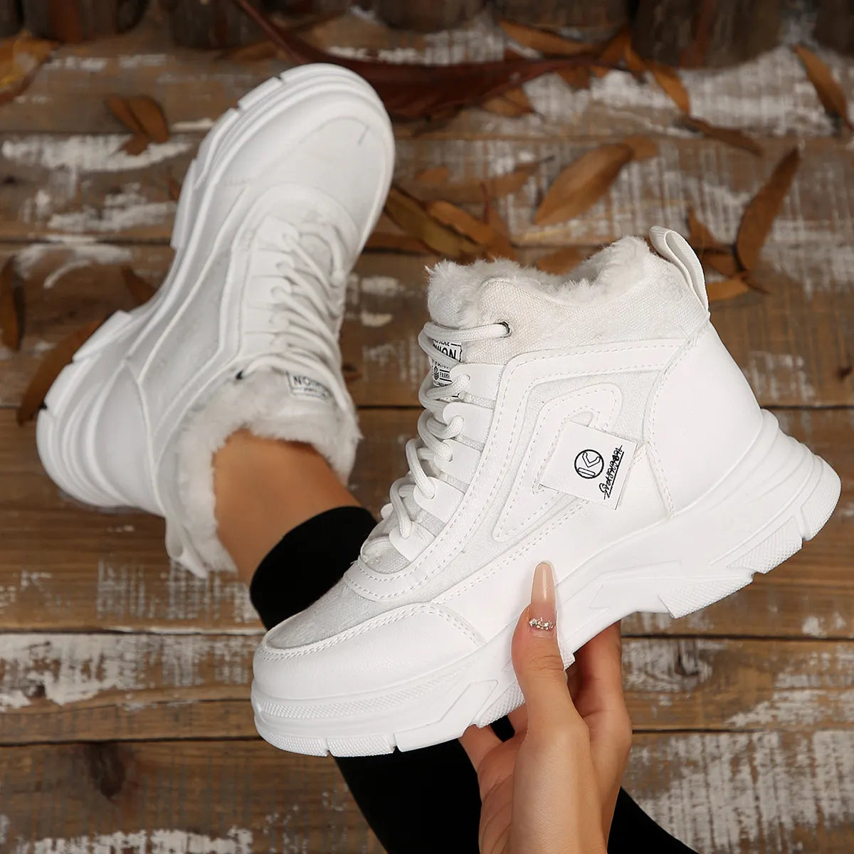High-Top Platform Chunky Sneaker Boots with Lace-Up - Fashorio