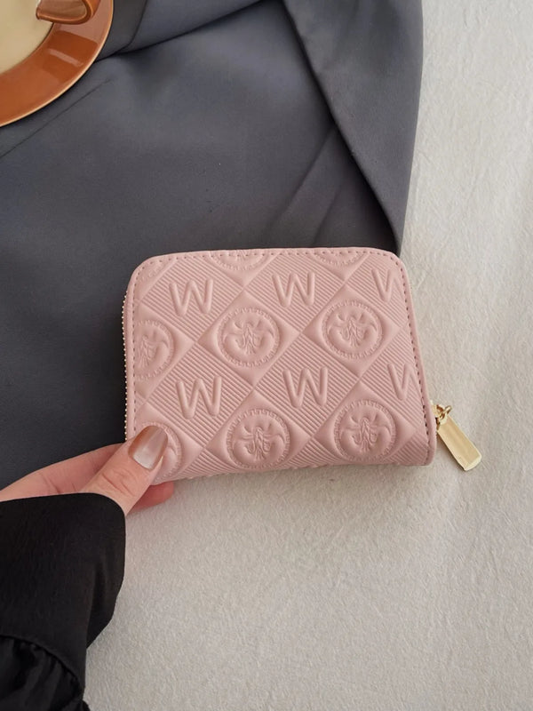 Embossed Zip Mini Wallet Dusty Pink One Size - Fashorio