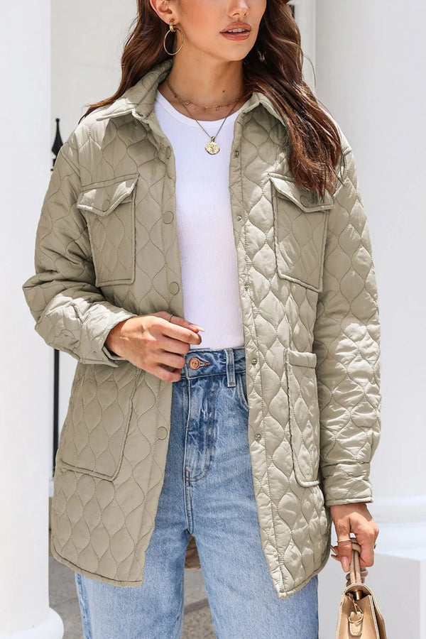 Snap Down Collared Winter Coat Khaki - Fashorio