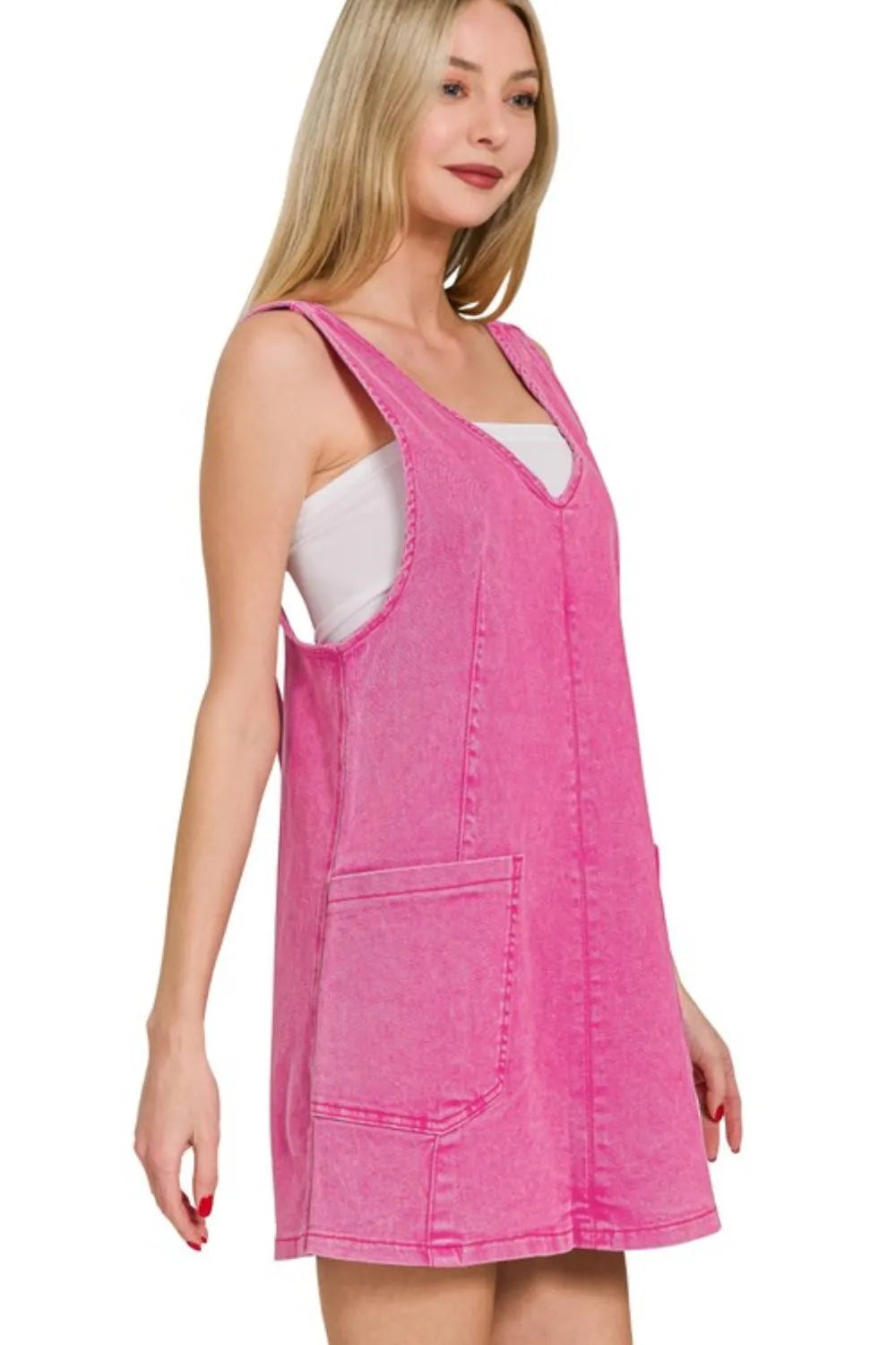 Zenana Washed Adjustable Strap Denim Overall Dress - Fashorio