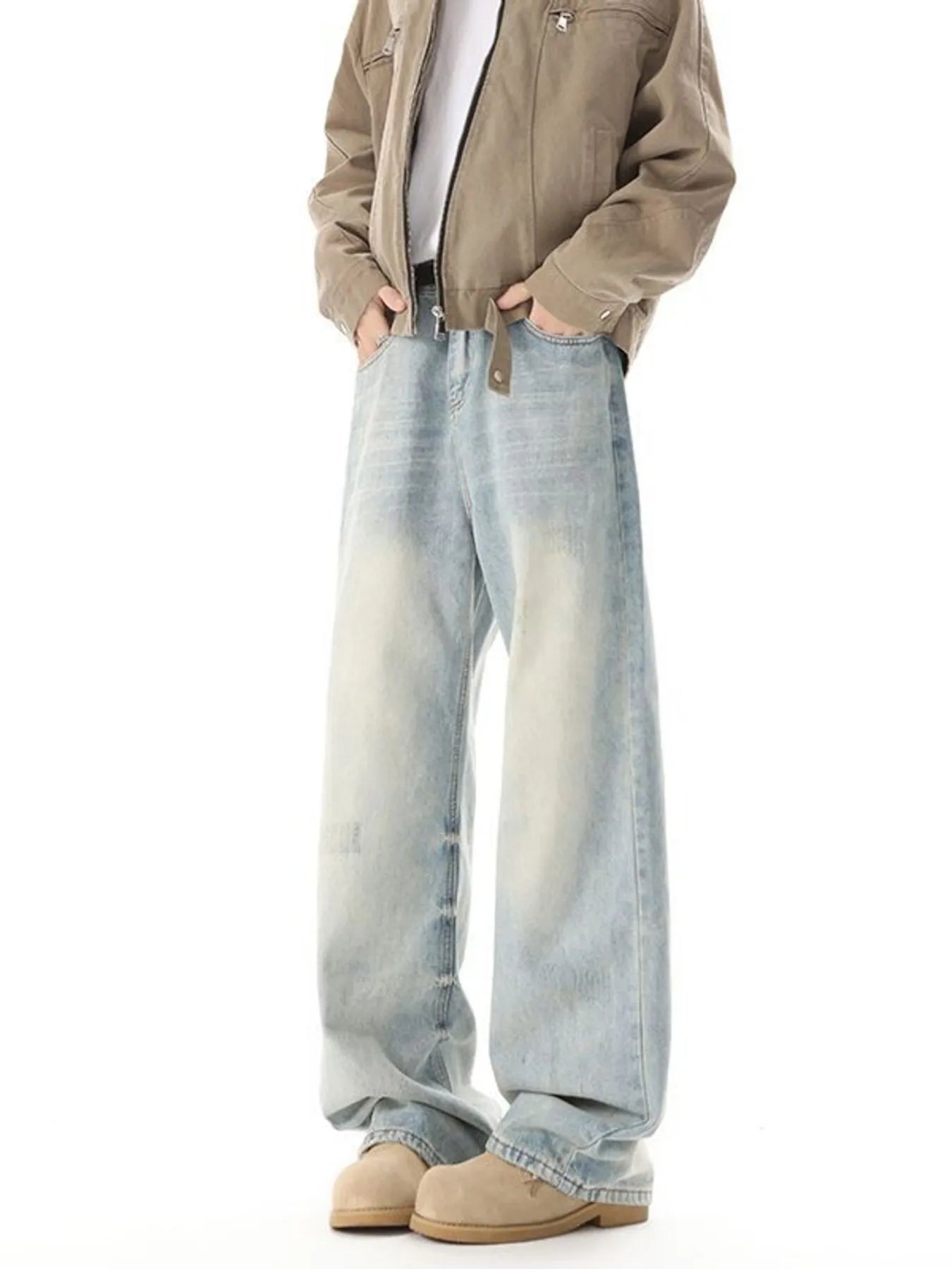 Men's High Waisted Washed Wide Leg Jeans - Fashorio