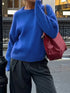 Ribbed Crewneck Drop Shoulder Sweater Blue - Fashorio