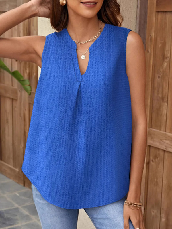 Notched Solid Color Tank Royal Blue - Fashorio