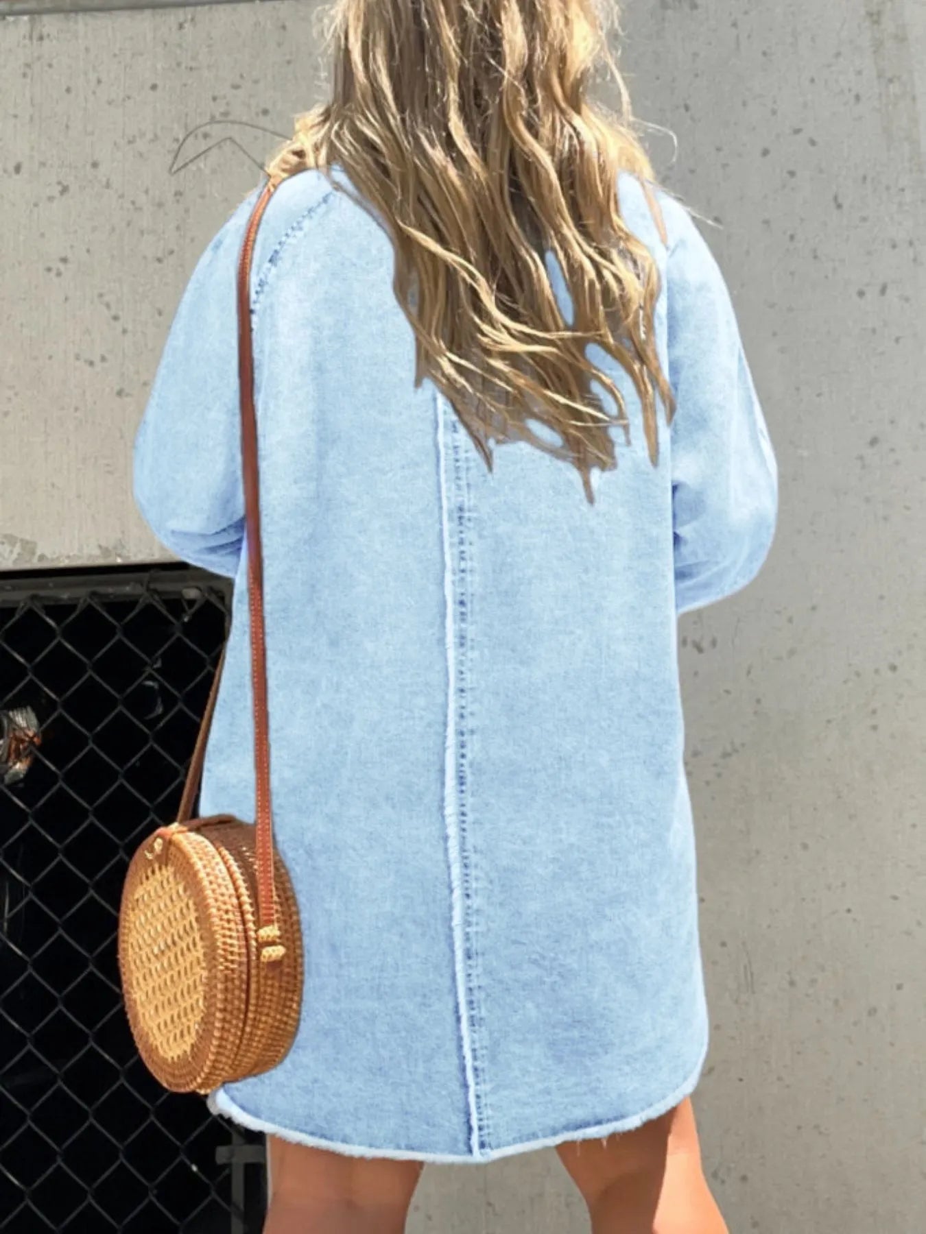 Full Size Button-Front Long Sleeve Denim Shirt Dress Plus Size - Fashorio