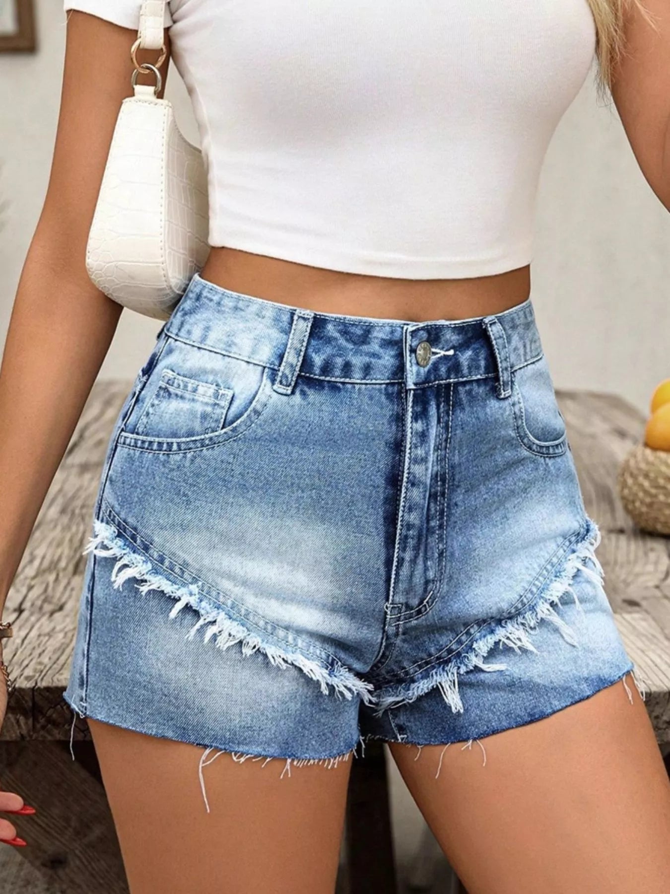 Raw Hem Denim Shorts - Fashorio