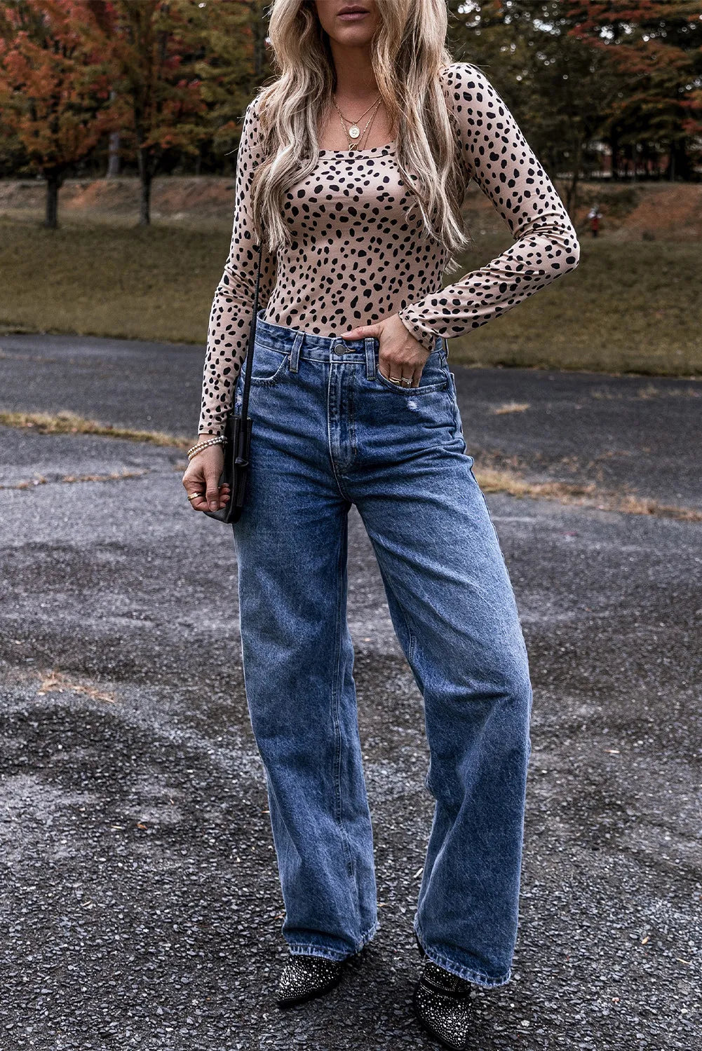 Animal Print Scoop Neck Long Sleeve Bodysuit - Fashorio