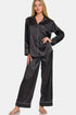 Zenana Satin Long Sleeve Shirt and Pants Pajama Set Black - Fashorio