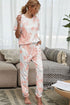 Shiny Tie-Dye Tee and Drawstring Waist Joggers Lounge Set Peach - Fashorio