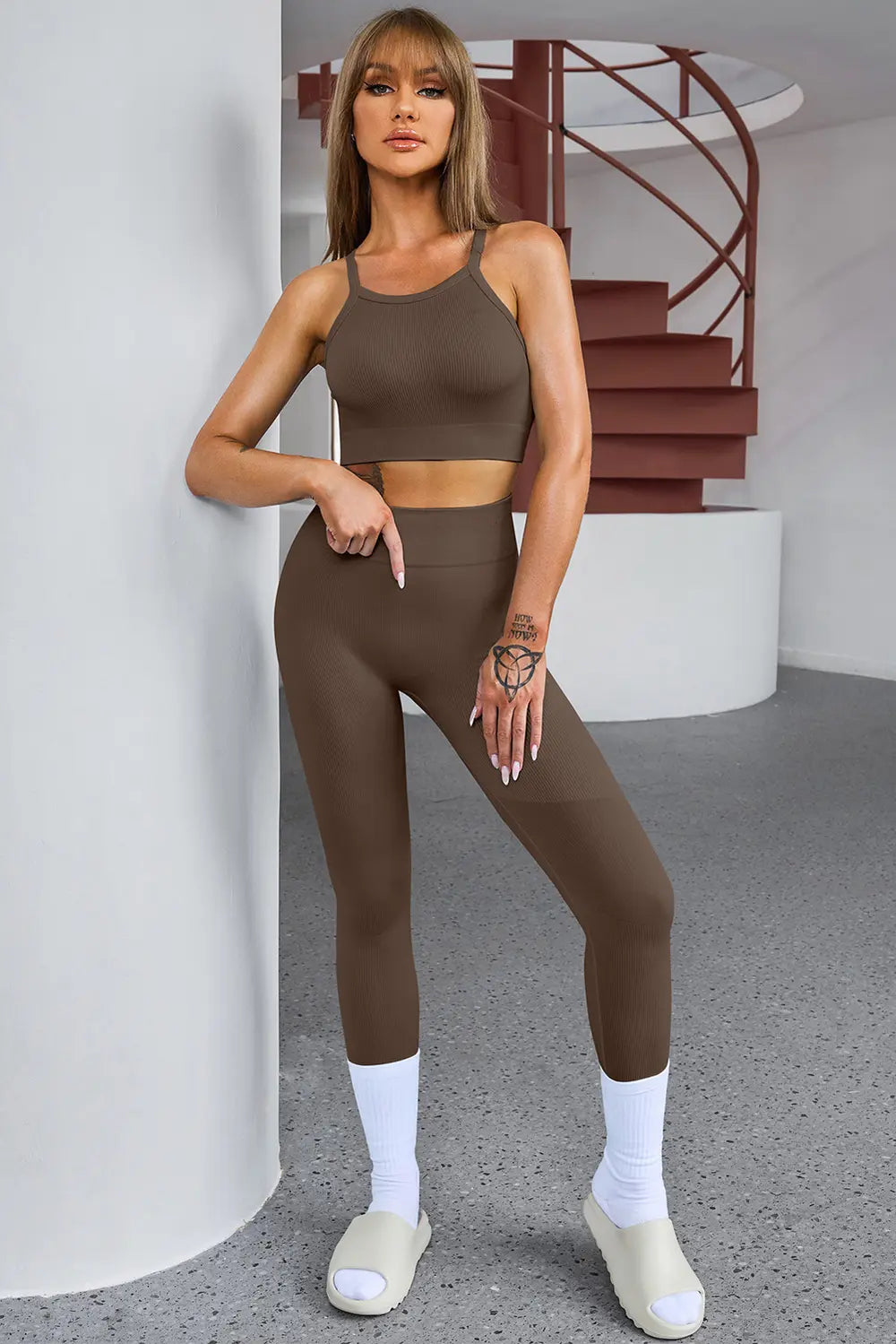 Tank Cropped Active Top and Pants Set - Fashorio