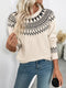 Nordic Fair Isle Pattern Round Neck Sweater Apricot - Fashorio