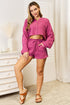 Basic Bae Buttoned Long Sleeve Top and Shorts Set - Fashorio