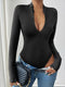 Perfee Half Zip Long Sleeve Bodysuit Black - Fashorio