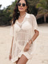 Hollow Out Collared Neck Cover-Up Tan One Size - Fashorio