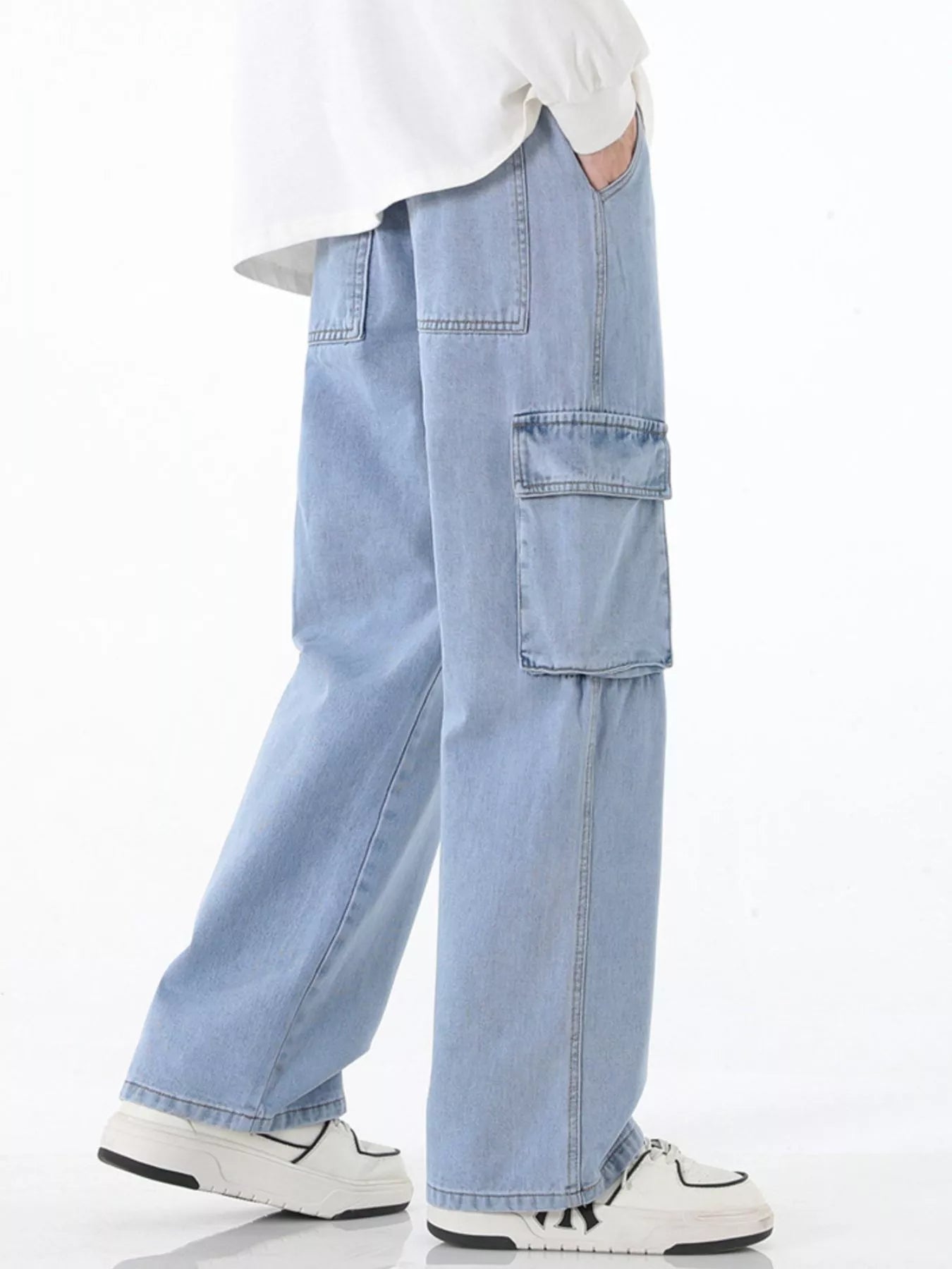 Men’s Plus Size Wide Leg Cargo Jeans – Full Size Relaxed Fit - Fashorio