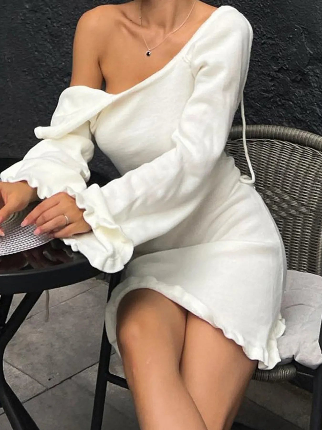 Long Sleeve Backless Sweater Dress White - Fashorio