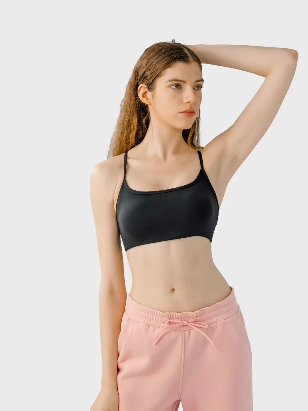 Millennia Crisscross Back Scoop Neck Active Cami with Detachable Chest Pads Black - Fashorio