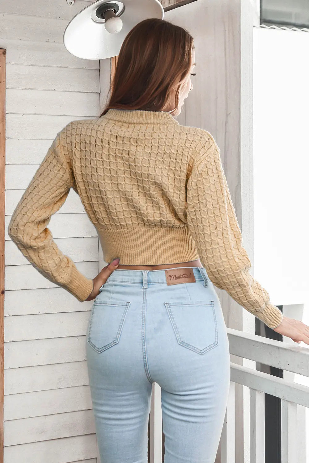 Round Neck Long Sleeve Cropped Sweater - Fashorio