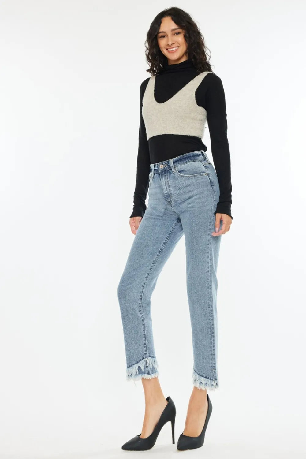 Kancan Raw Hem High Rise Straight Jeans - Fashorio