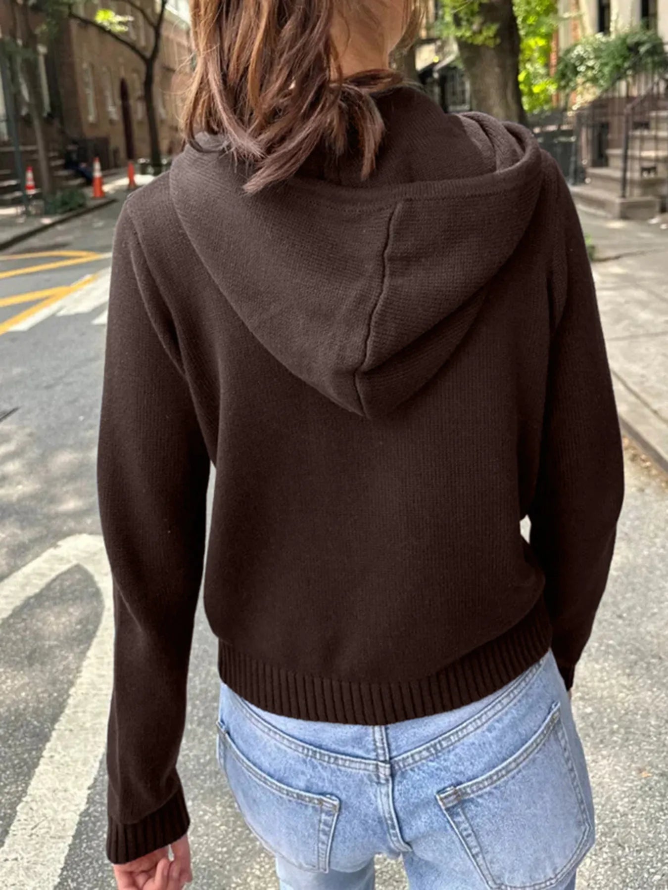 Drawstring Zip Up Long Sleeve Cardigan - Fashorio