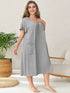 Plus Size Round Neck Short Sleeve Lounge Dress Gray - Fashorio