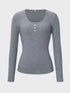 Button Detail Long Sleeve Cable Knit Top - Fashorio