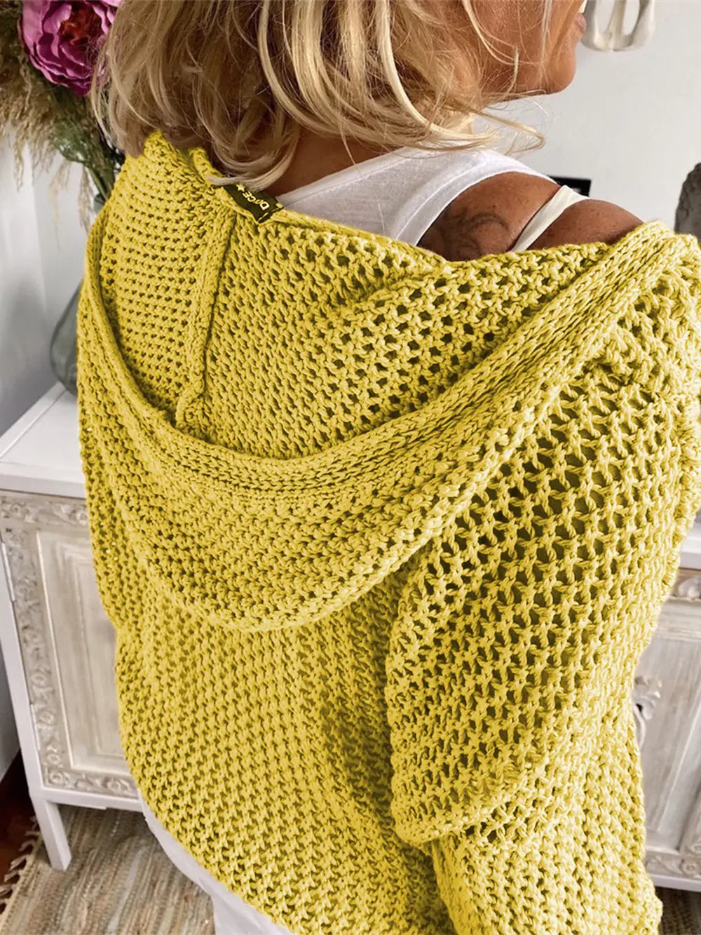 Openwork Hooded Long Sleeve Sweater - Fashorio