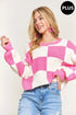 ADORA Plus Size Comfy Checkered Colorblock Sweater Top - Fashorio