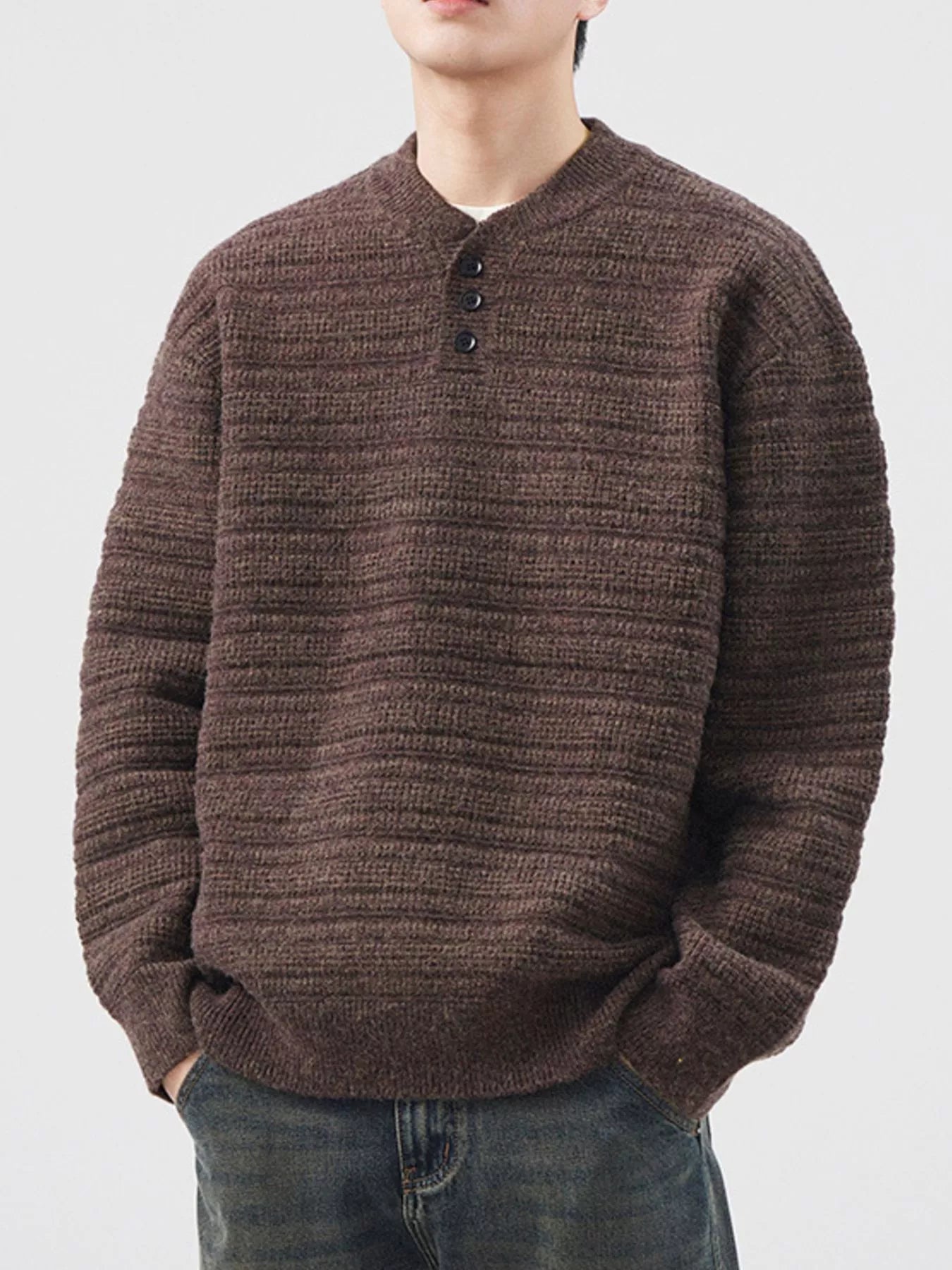Men's Plus Size Button Detail Long Sleeve Sweater - Fashorio