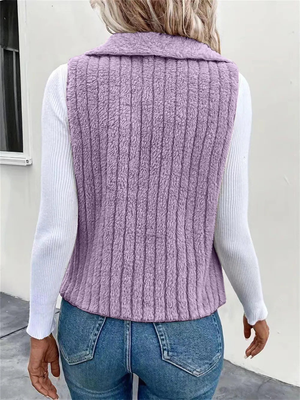 Open Front Fuzzy Vest Coat - Fashorio