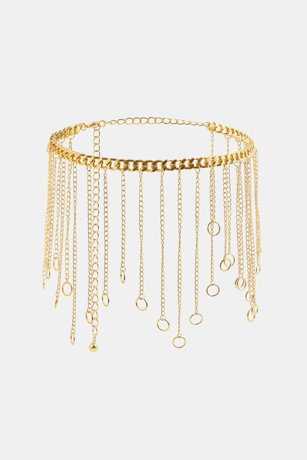 Fringe Chain Alloy Belt Gold One Size - Fashorio