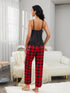 Lace Trim Cami and Plaid Pants Lounge Set - Fashorio