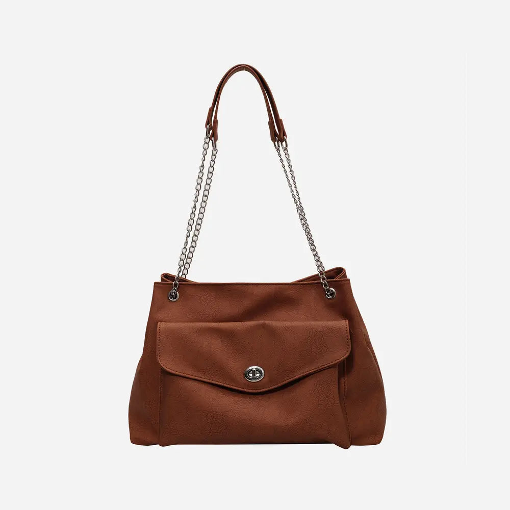 PU Leather Shoulder Bag Burnt Umber One Size - Fashorio